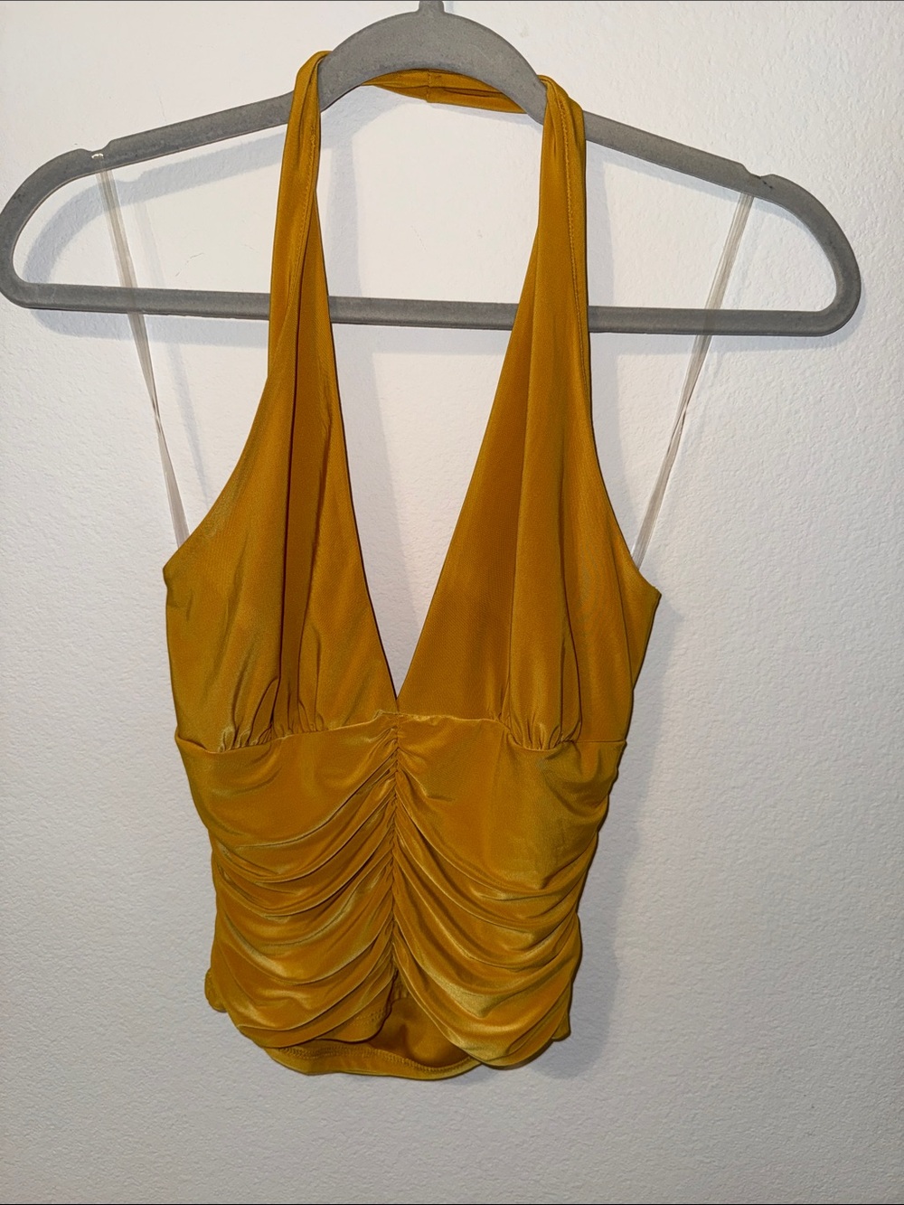 Windsor Mustard Yellow Ruched Halter Camisole